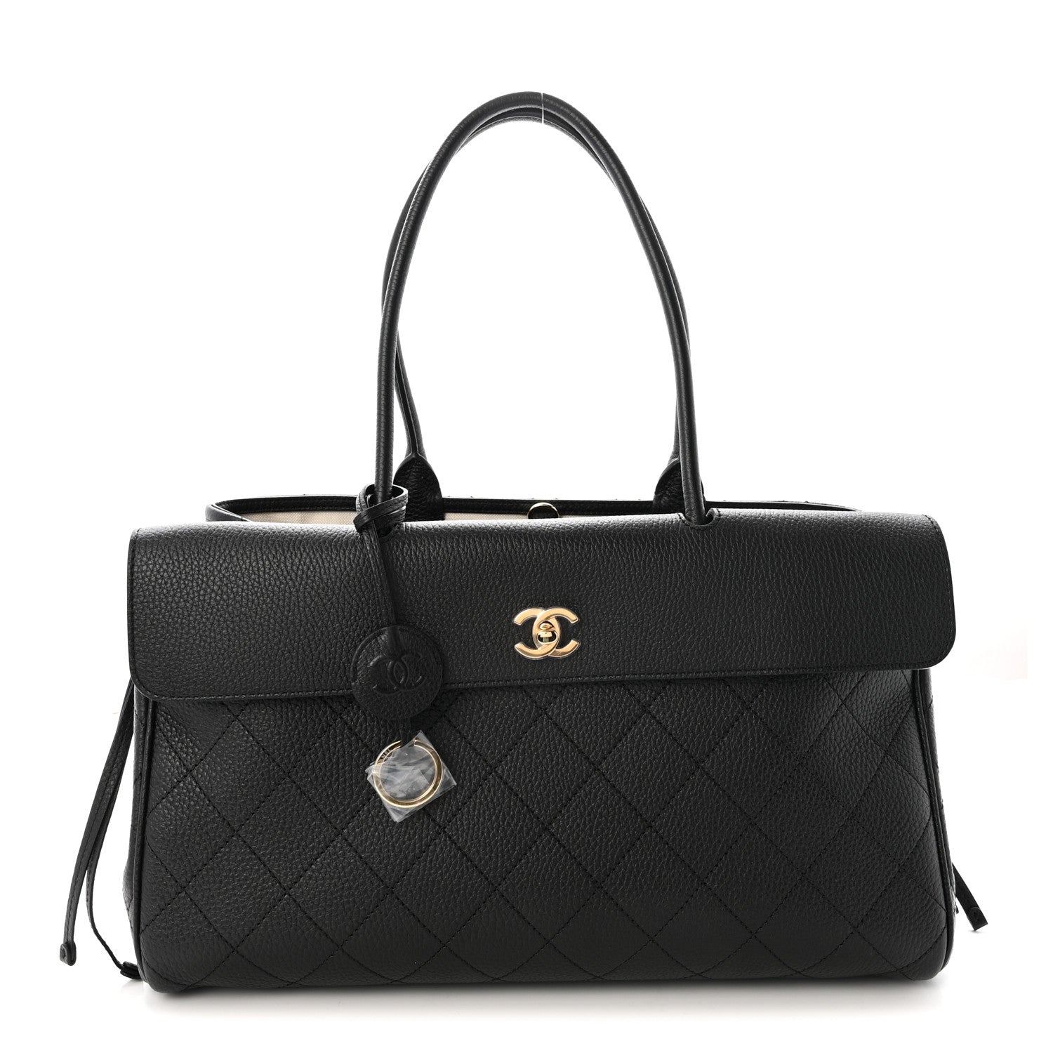 Grained Calfskin Stitched Urban Essentials Large Shopping Bag Black