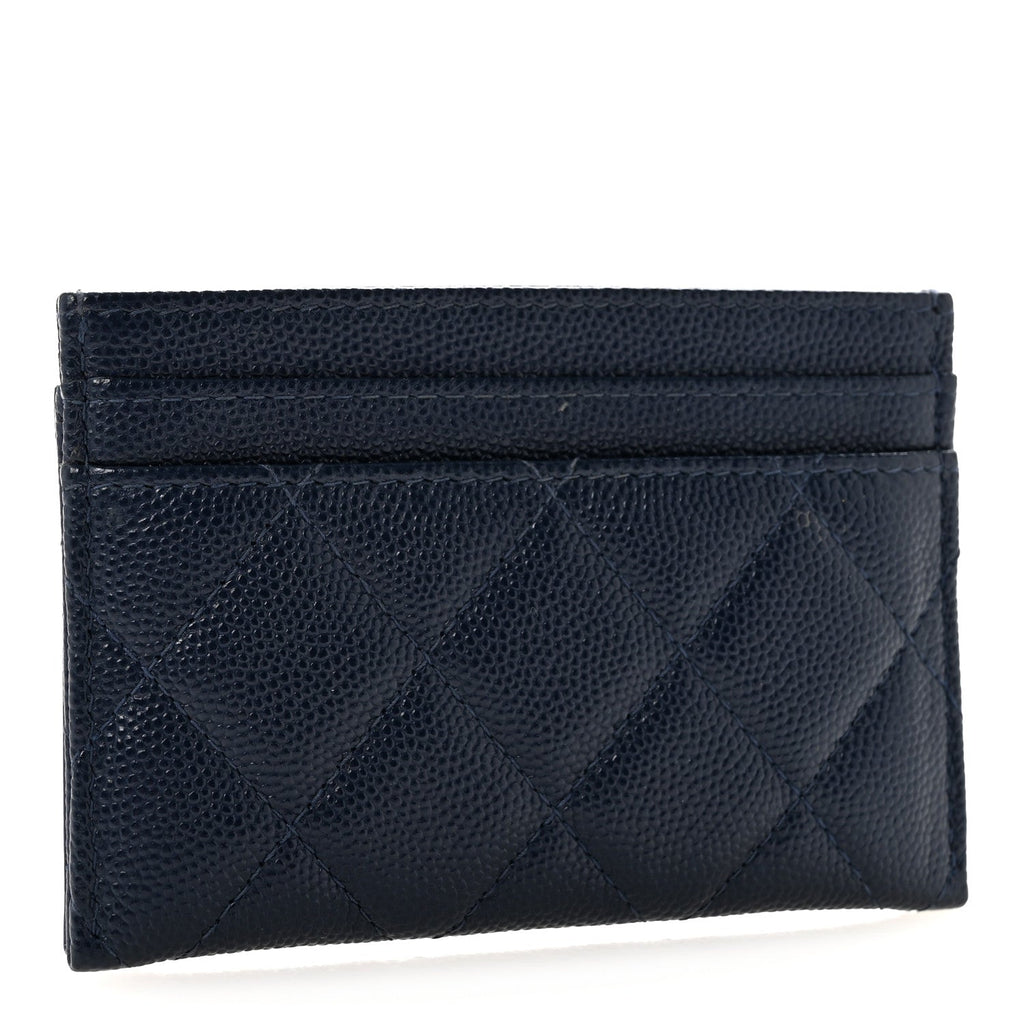 Caviar Quilted Filigree Card Holder Navy Blue