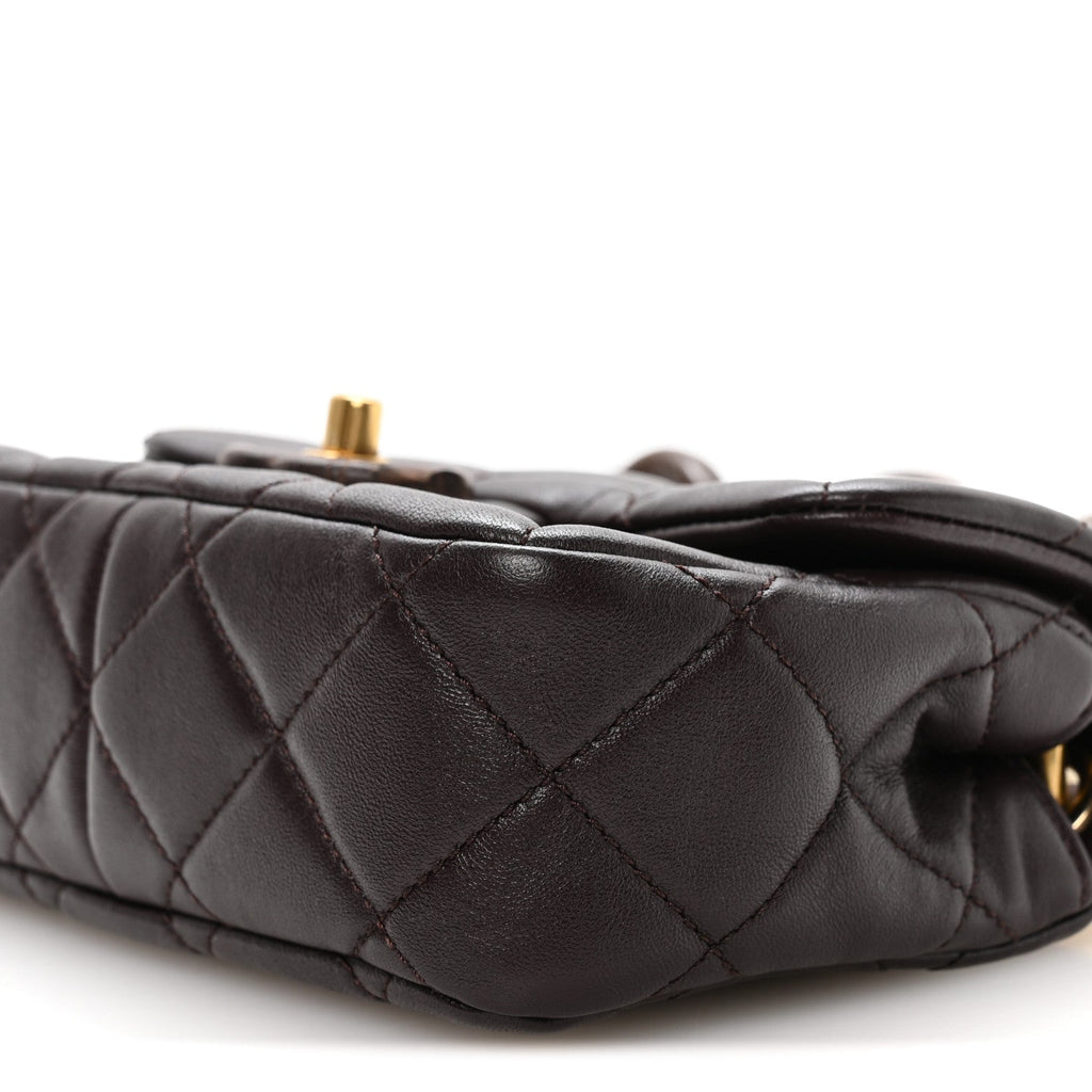 Lambskin Wenge Quilted Mini Fashion Wood Square Flap Dark Purple