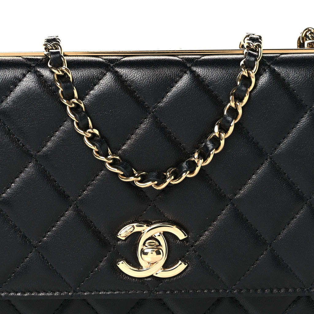 Lambskin Quilted Trendy CC Wallet On Chain WOC Black