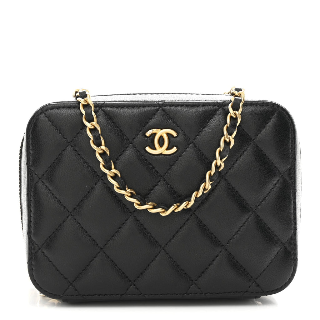 Lambskin Quilted CC Pearl Crush Camera Case Black