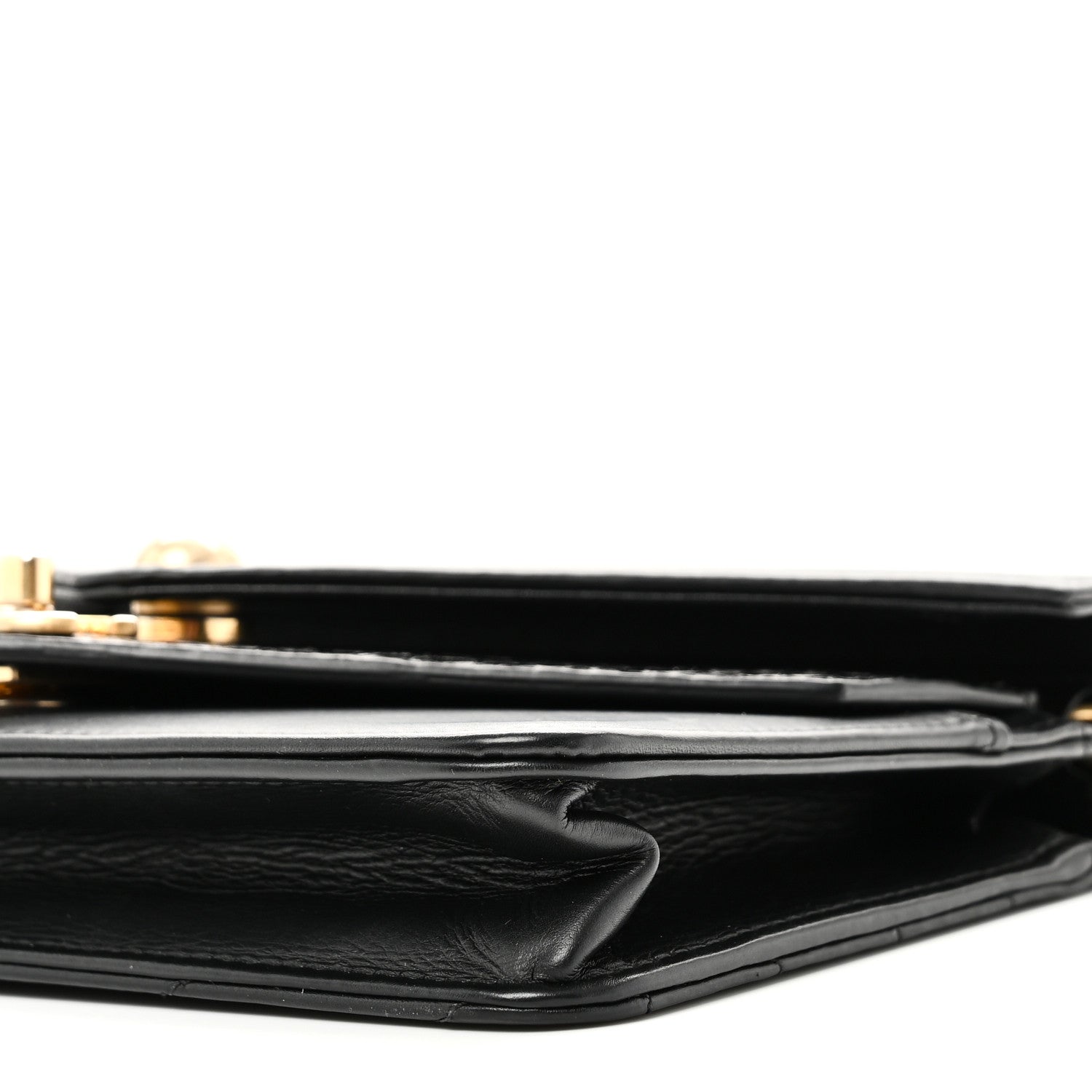 Calfskin Elaphe Double Chevron Mini Wallet On Chain WOC Black Black