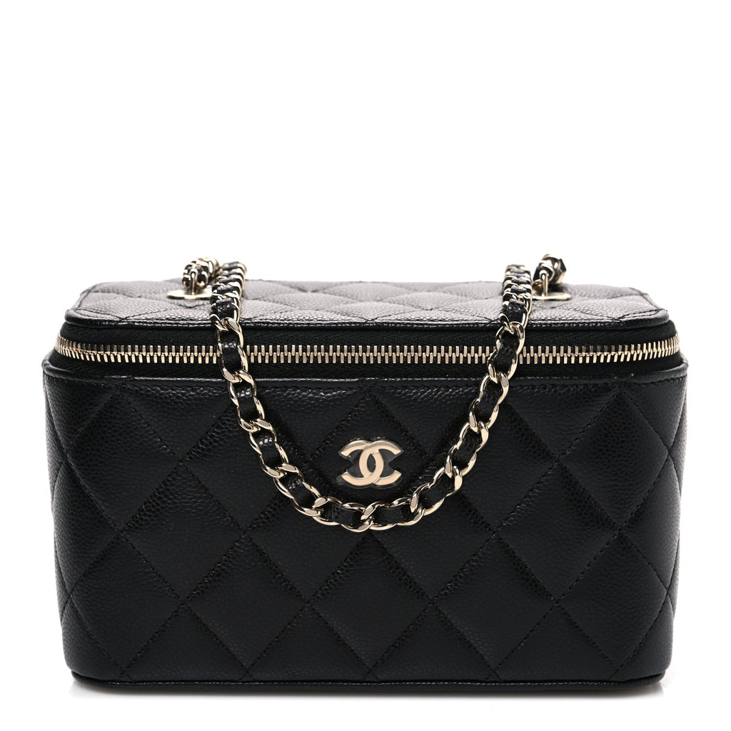 Caviar Quilted Small Vanity Case With Chain Black