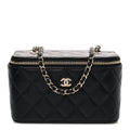 Caviar Quilted Small Vanity Case With Chain Black