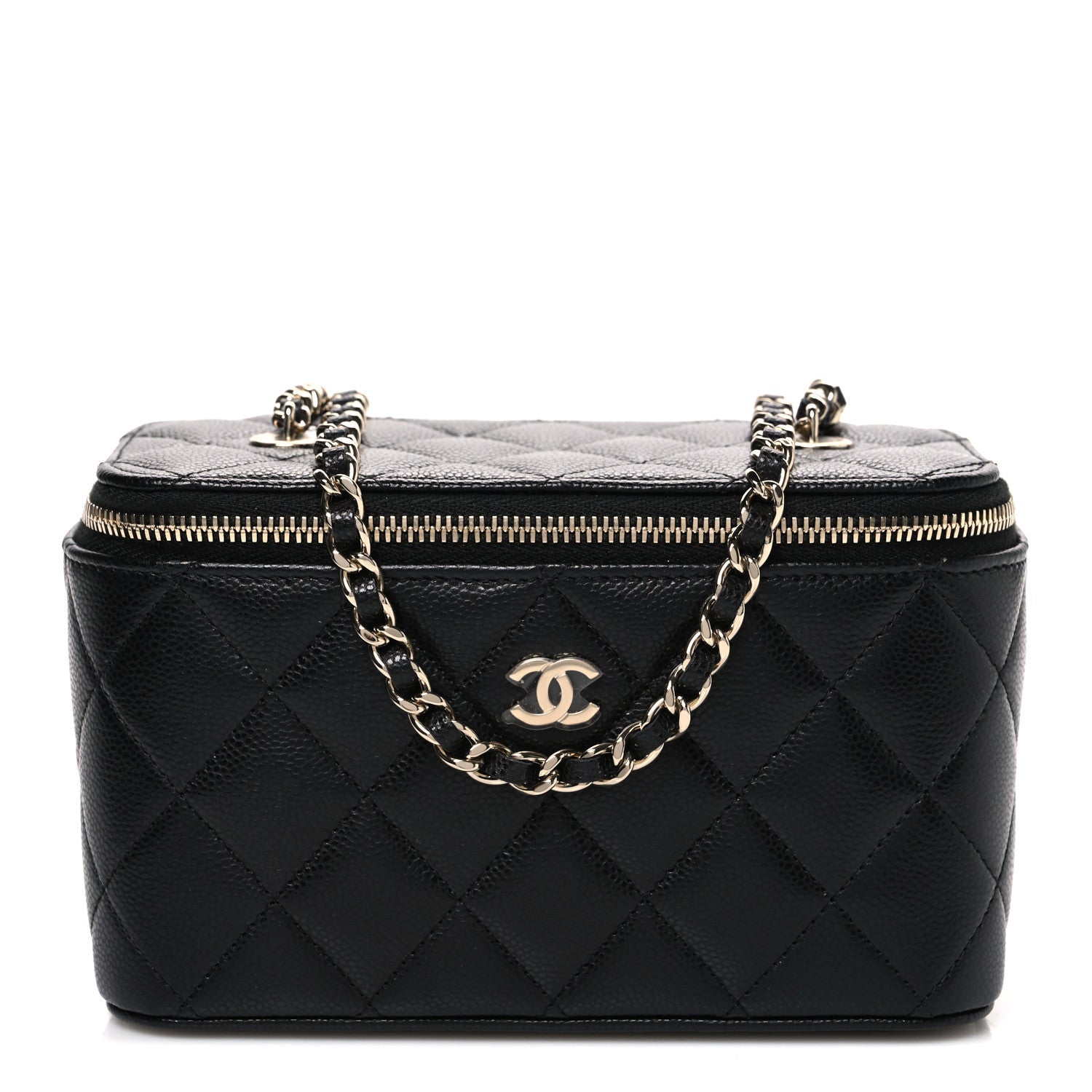 Caviar Quilted Small Vanity Case With Chain Black