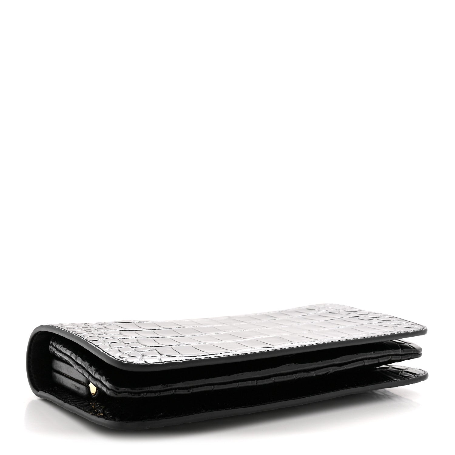Calfskin Crocodile Embossed CC Clutch Black