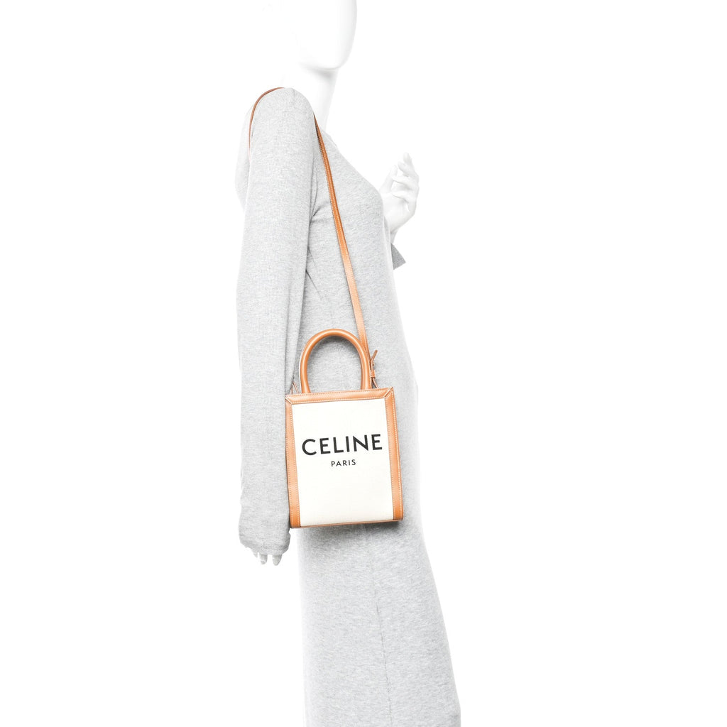 Canvas Calfskin Mini Vertical Cabas Natural Tan