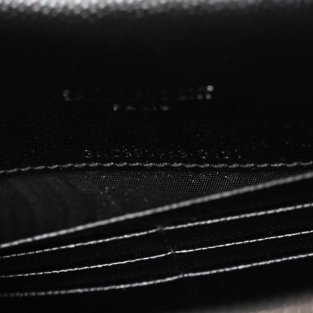 Grain De Poudre Matelasse Chevron Monogram Envelope Chain Wallet Black