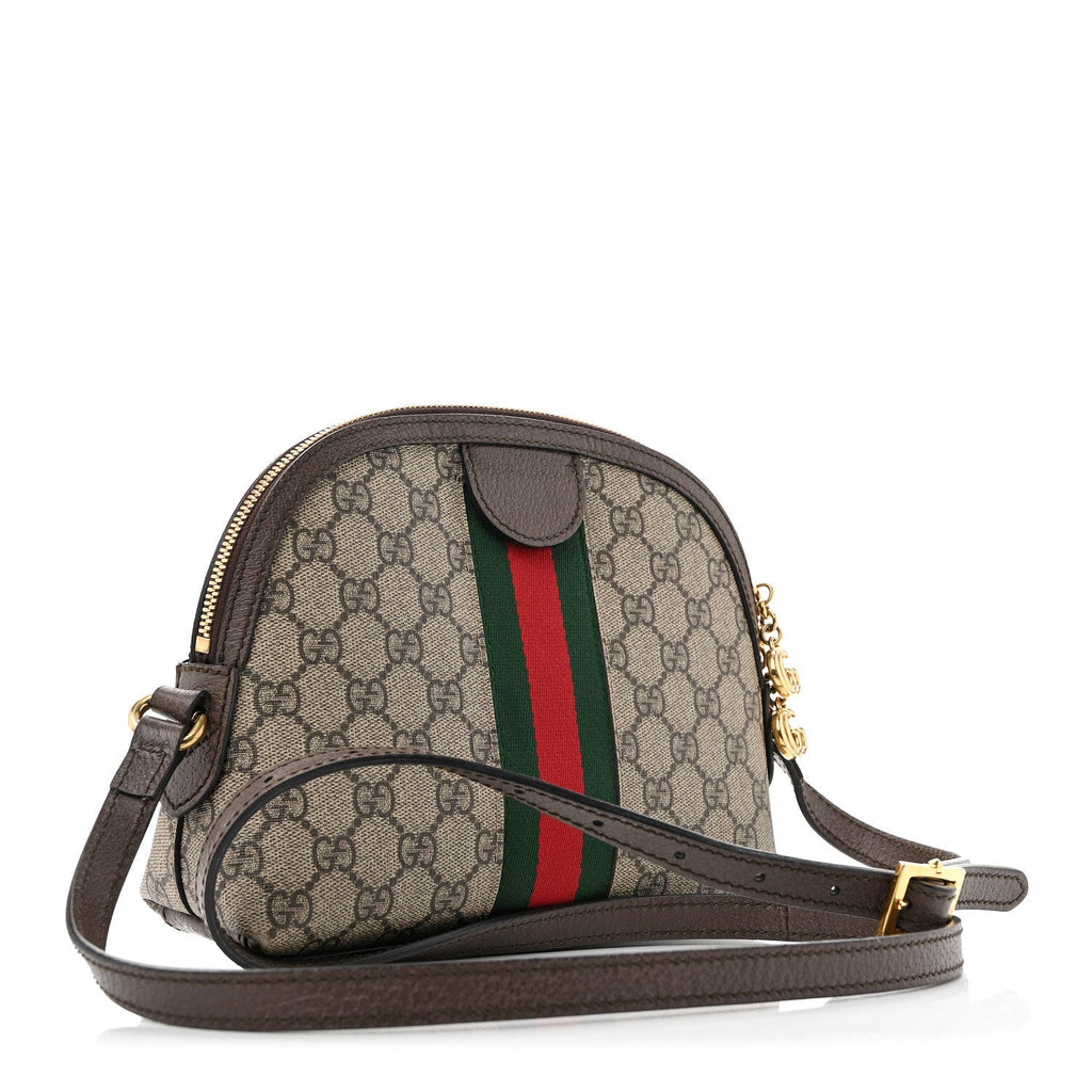 GG Supreme Monogram Textured Dollar Calfskin Web Small Ophidia Dome Shoulder Bag Beige Ebony New Acero