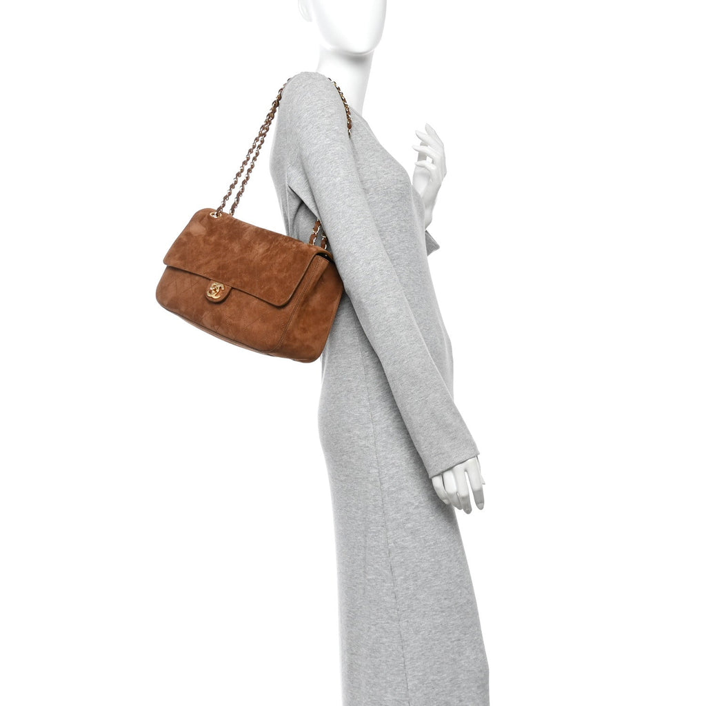 Suede Calfskin Small Souplissimo Maxi Flap Camel