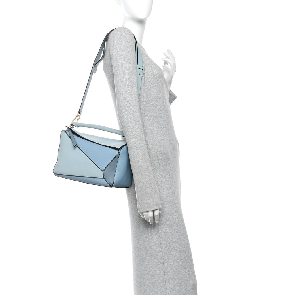 Calfskin Medium Puzzle Bag Aqua Light Blue Stone Blue