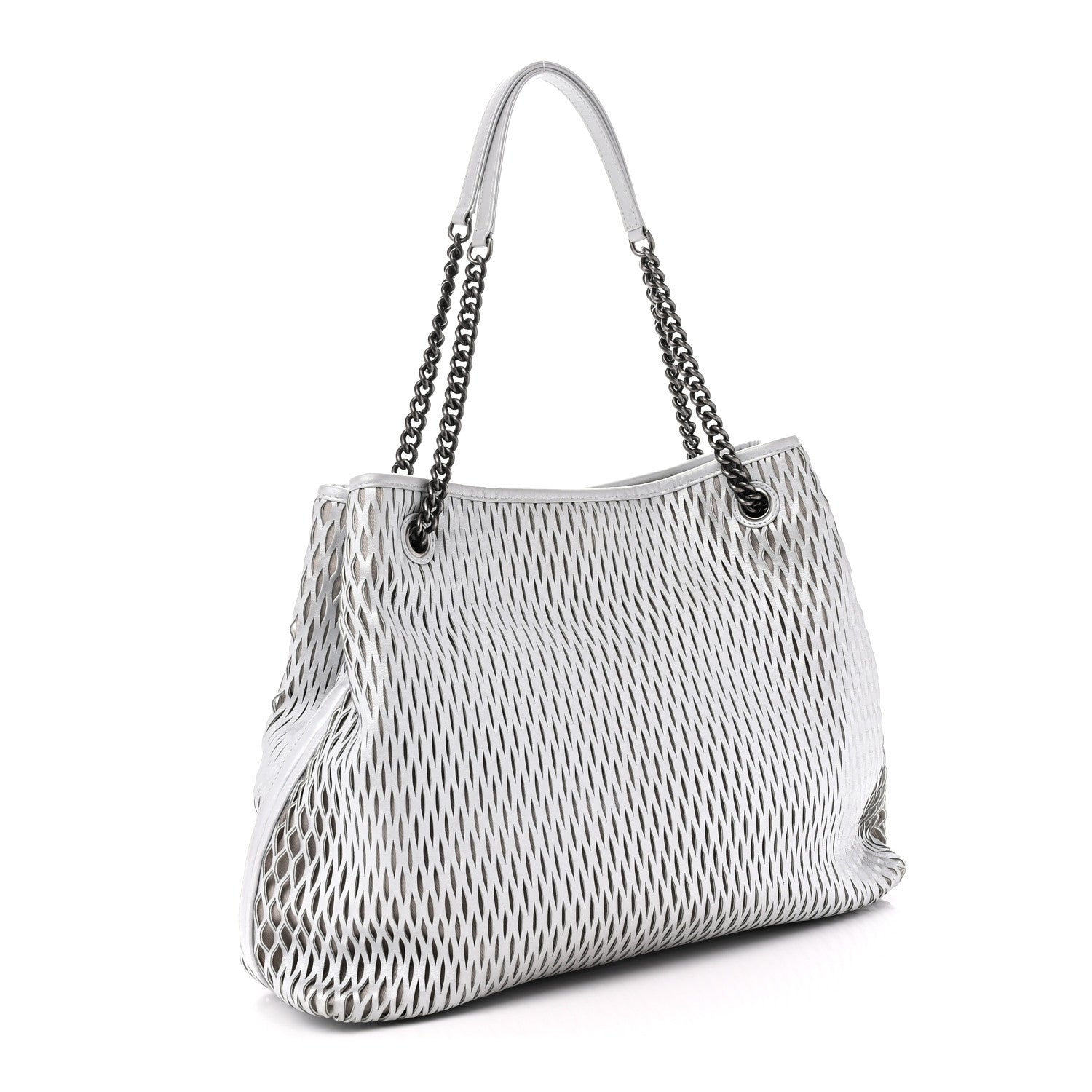 Calfskin Laser Cut Perforated CC Tote Silver