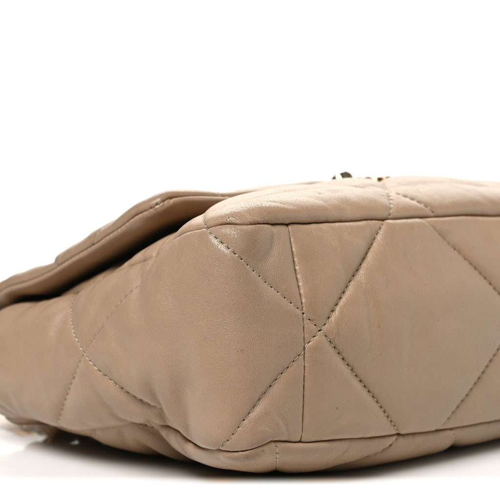 Lambskin Quilted Large Chanel 19 Flap Beige