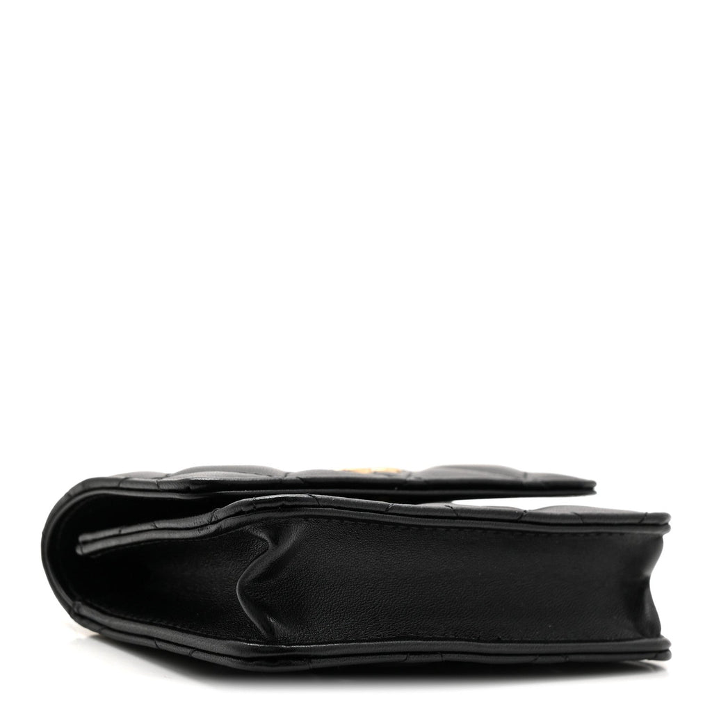Lambskin Quilted CC Hook Card Holder Black