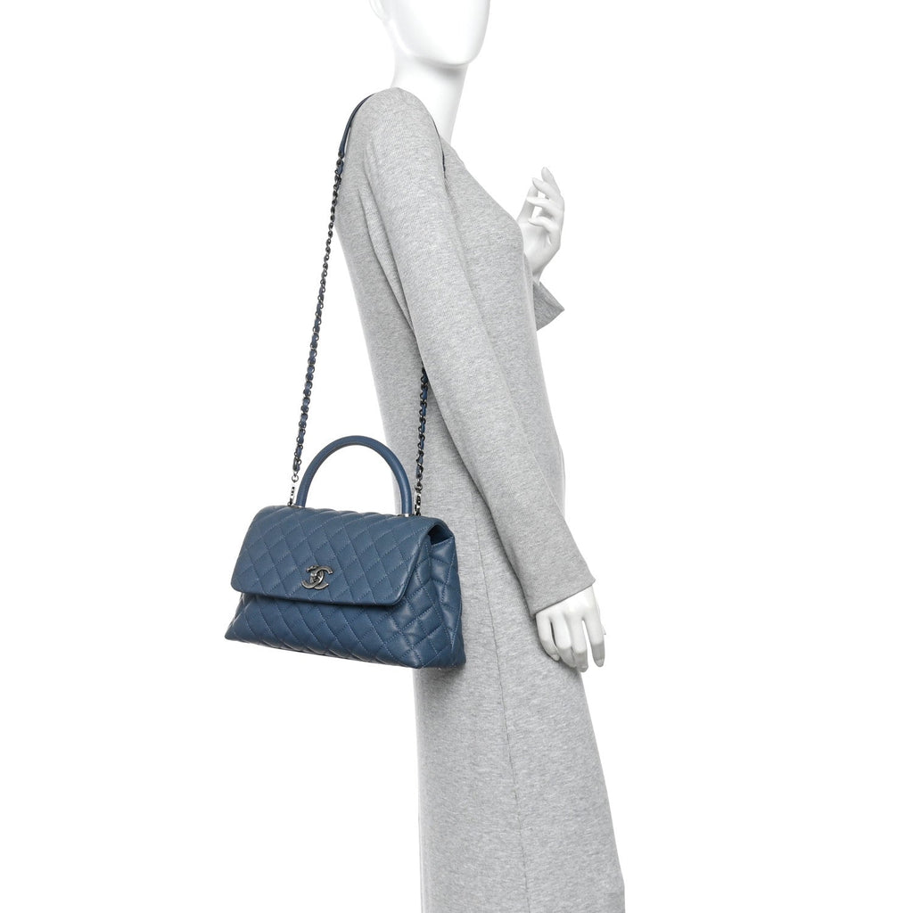 Caviar Quilted Small Coco Handle Flap Blue