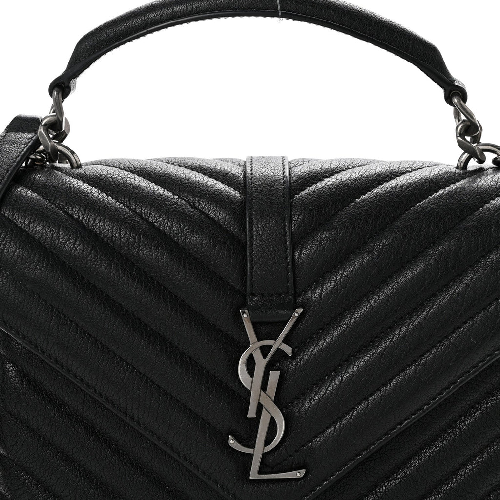 Sheepskin Matelasse Chevron Monogram Medium College Bag Black