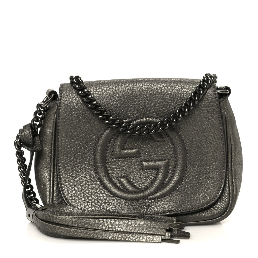 Metallic Pebbled Calfskin Small Soho Flap Crossbody Sasso