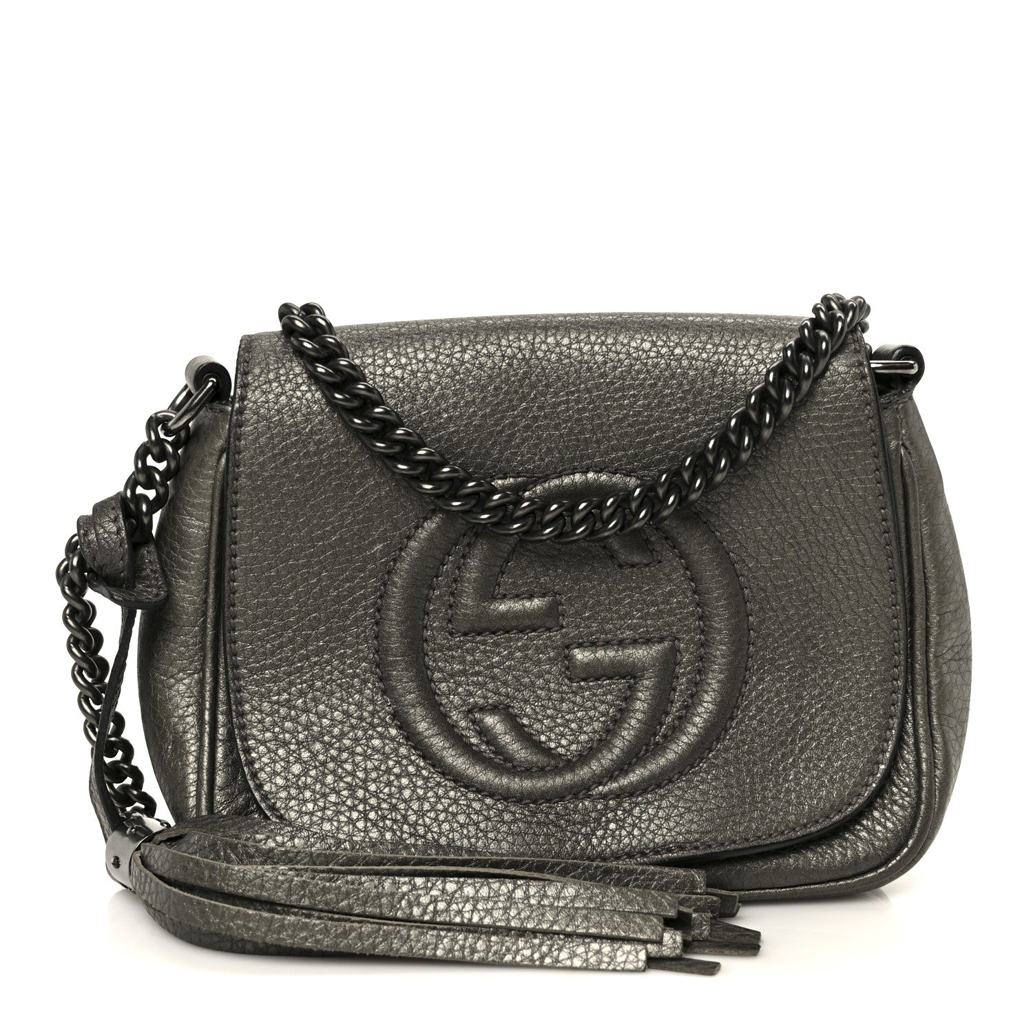 Metallic Pebbled Calfskin Small Soho Flap Crossbody Sasso