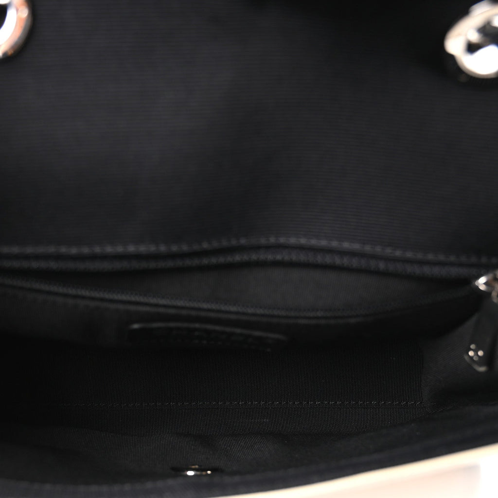 Aged Calfskin Grosgrain Quilted Chain CC Flap Ivory Black