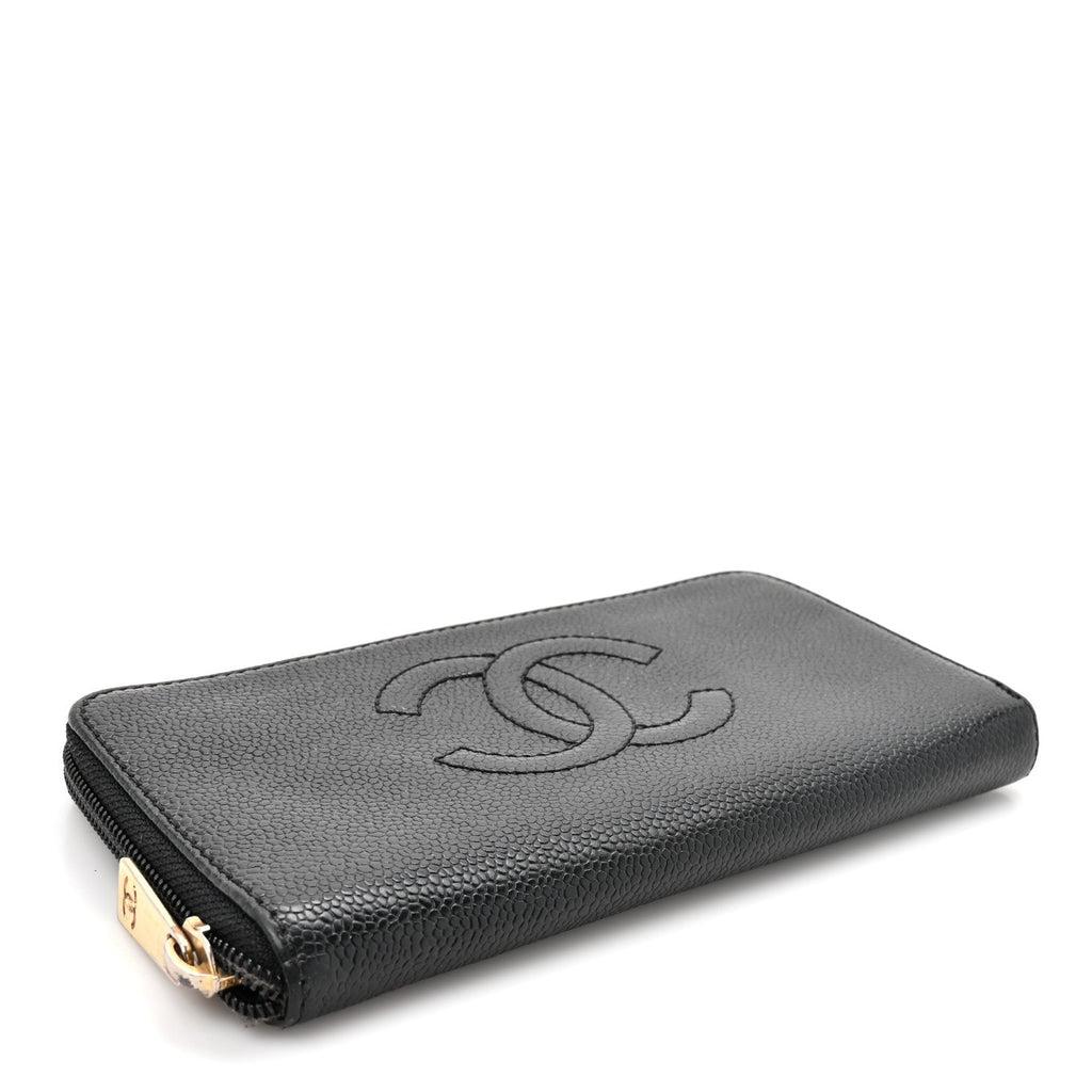 Caviar CC Timeless Large Zip Around Wallet Black