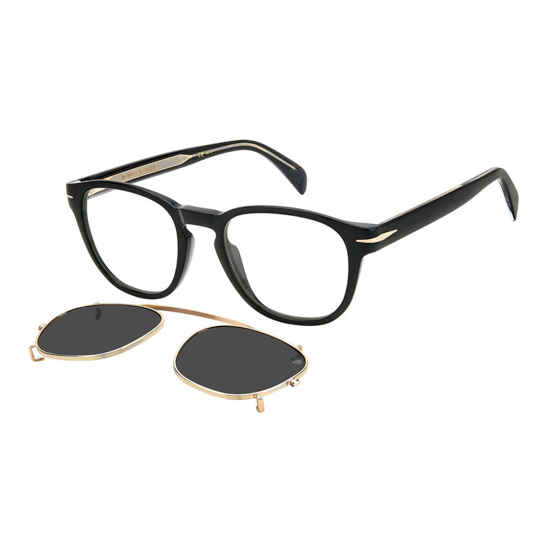 David Beckham Sunglasses Square Full Rim, Black Frame and Clear with Magnetic Clip-On Grey Lens DB1117/CS0807IR