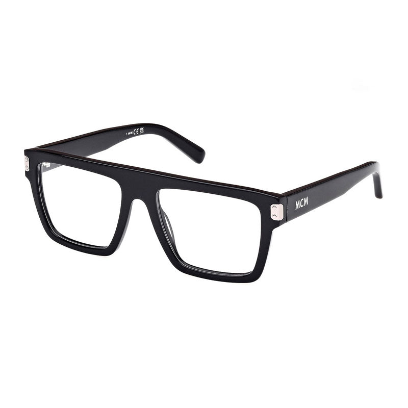 MCM Eyeglasses Square Full Rim, Shiny Black Frame and Clear Demo Lenses Lens MW5006001