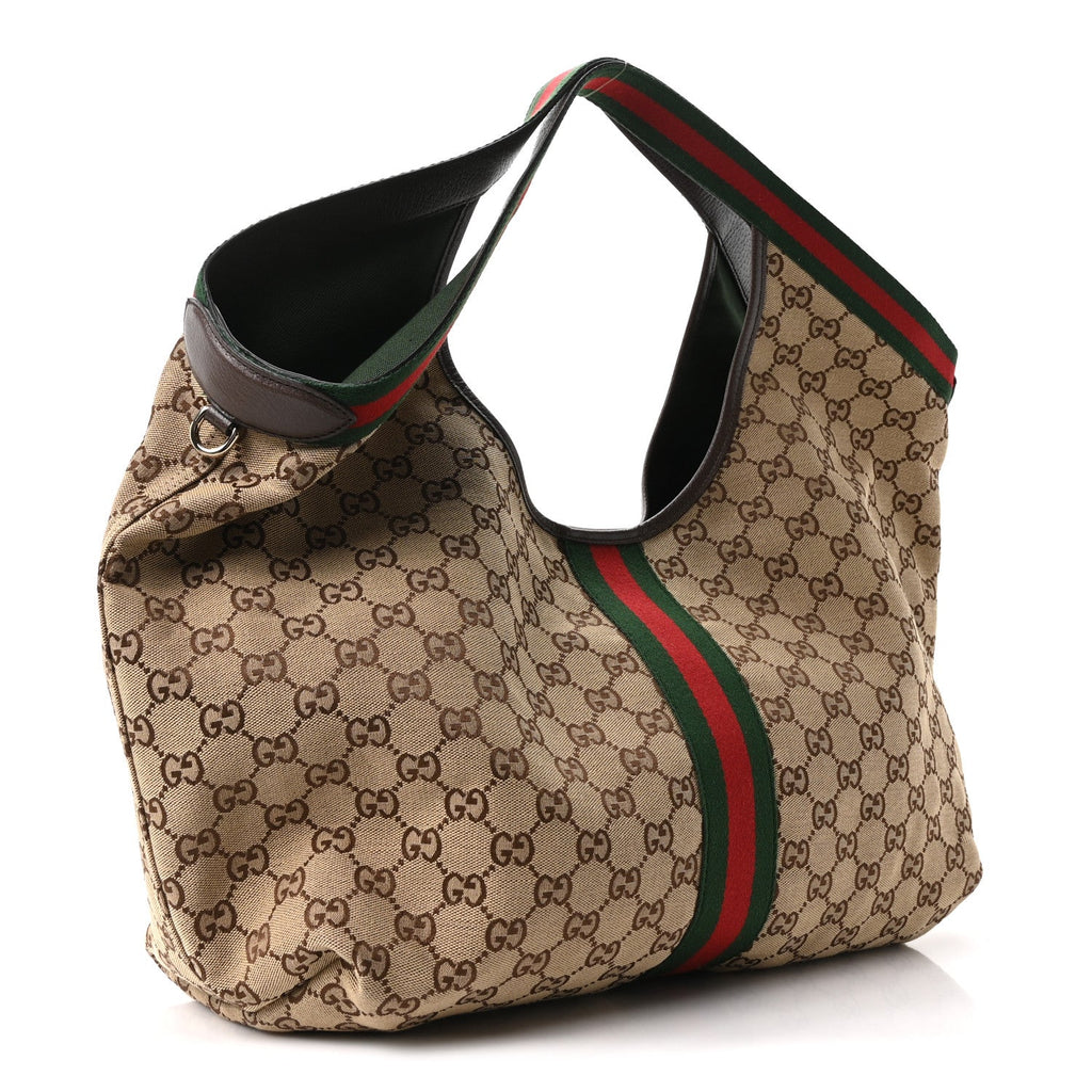GG Monogram Web Large Giglio Tote Beige Brown