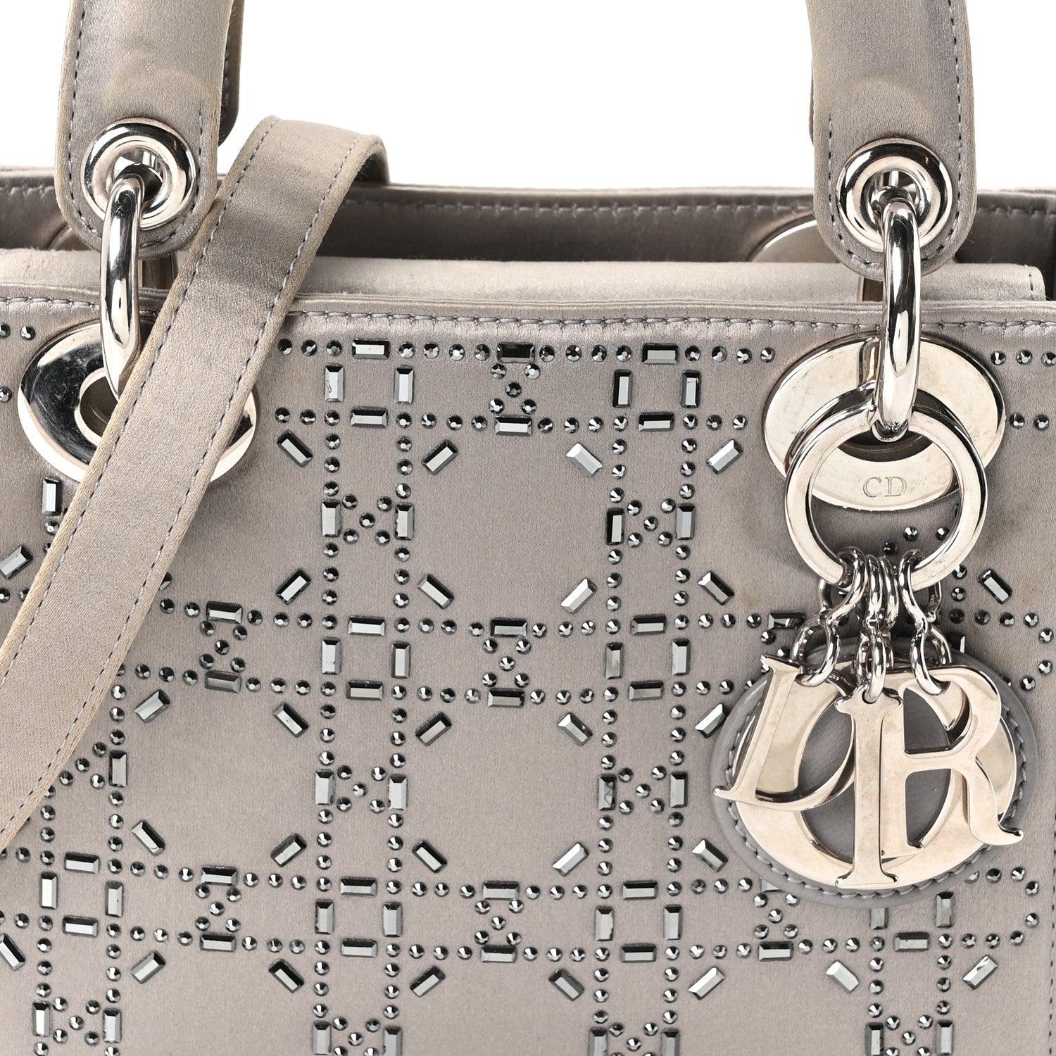 Satin Crystal Cannage Mini Lady Dior Gray