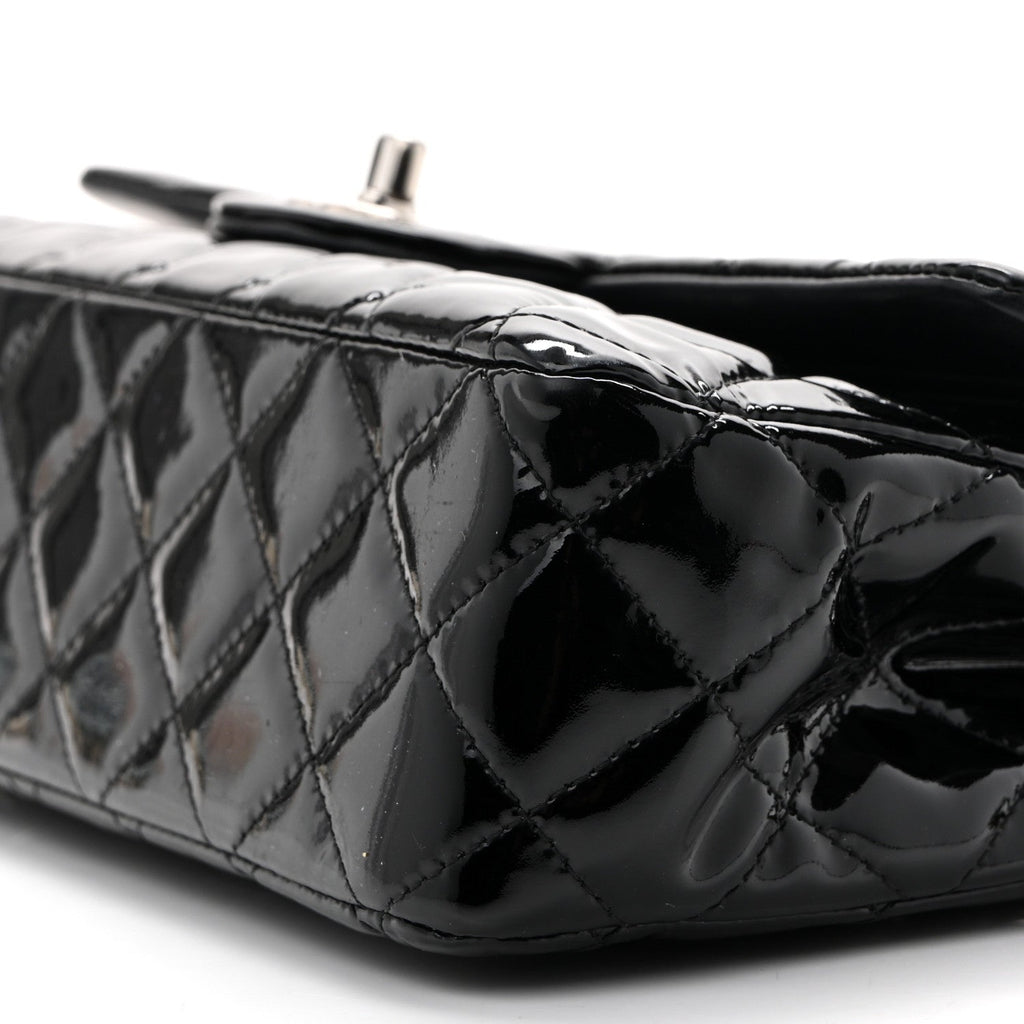 Patent Quilted Medium Double Flap Black