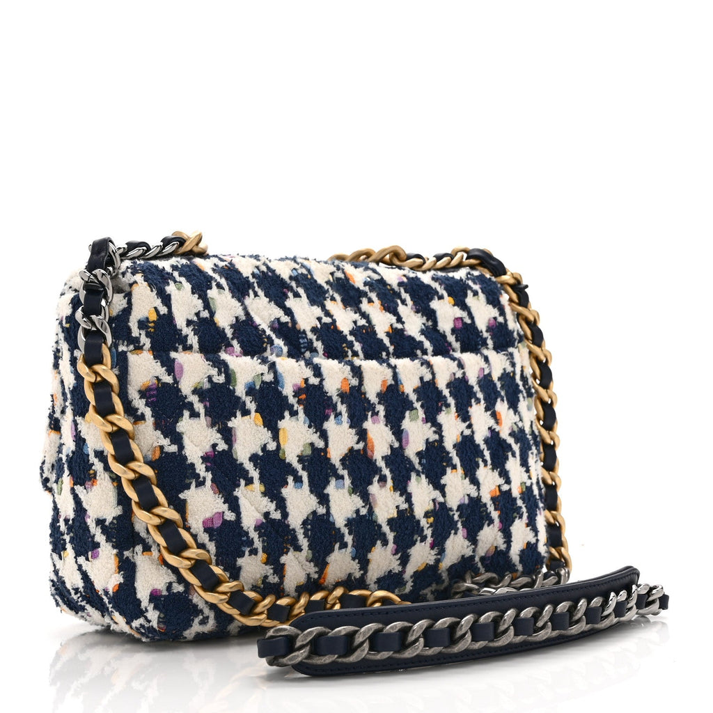 Tweed Quilted Medium Chanel 19 Flap Ecru Navy Blue Multicolor