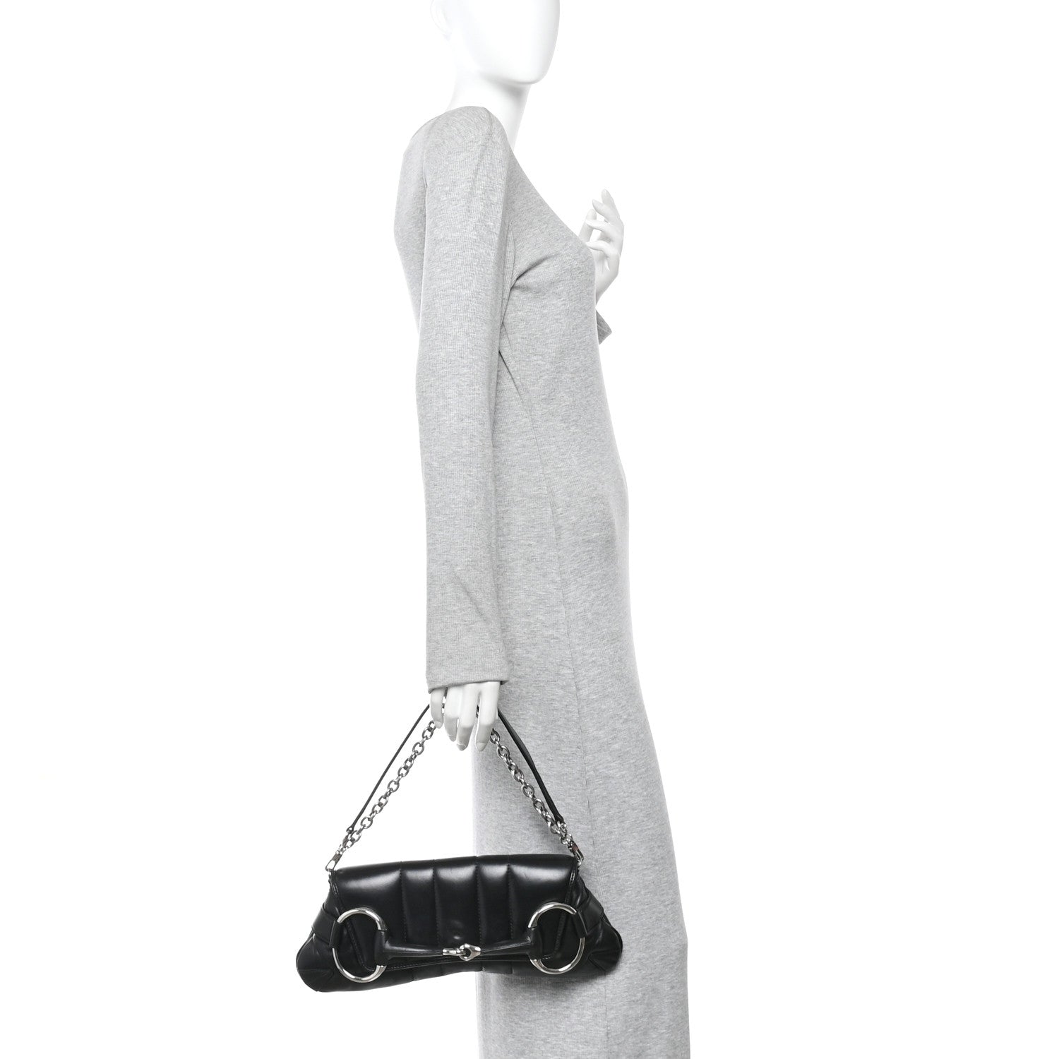 Nappa Vertical Matelasse Medium Maxi Horsebit Chain Shoulder Bag Black