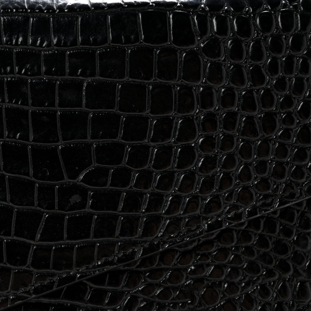 Calfskin Crocodile Embossed Uptown Monogram Clutch Black