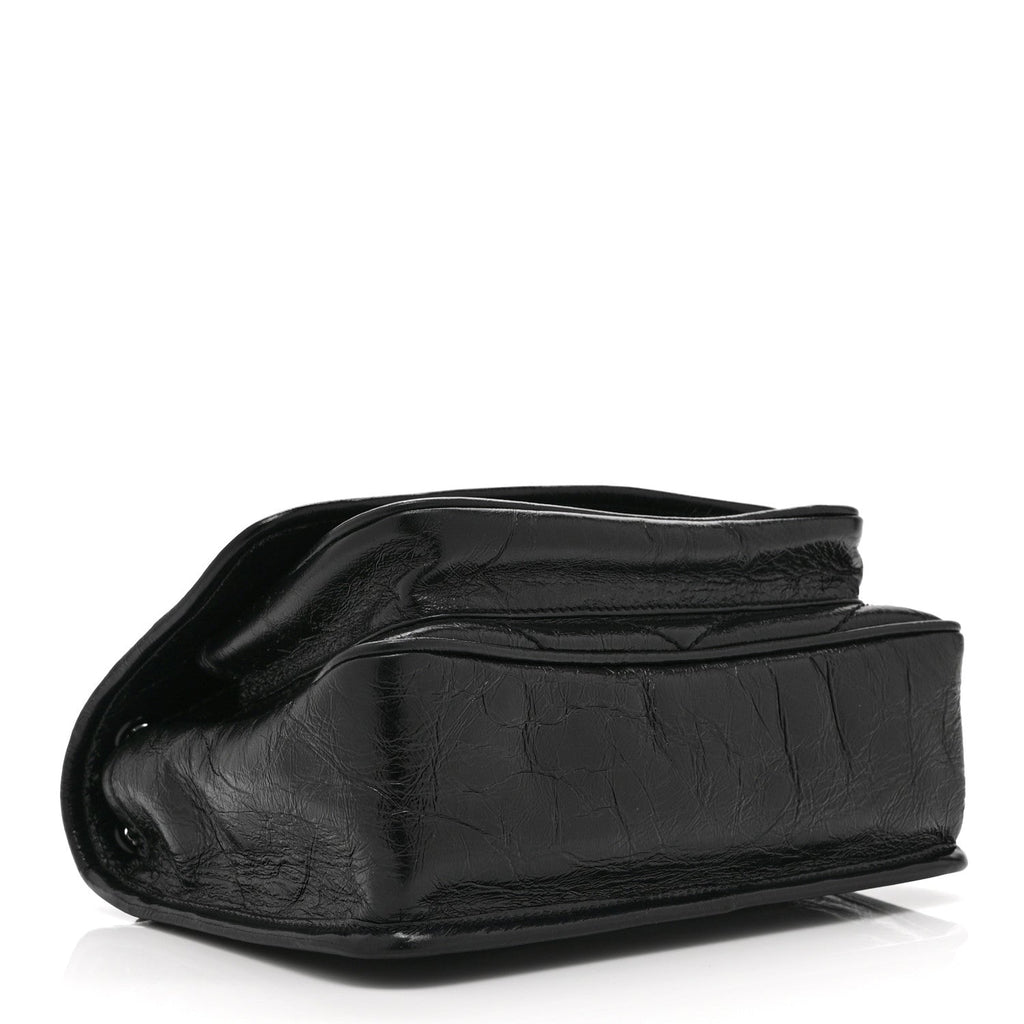 Crinkled Calfskin Matelasse Monogram Baby Niki Chain Satchel Black