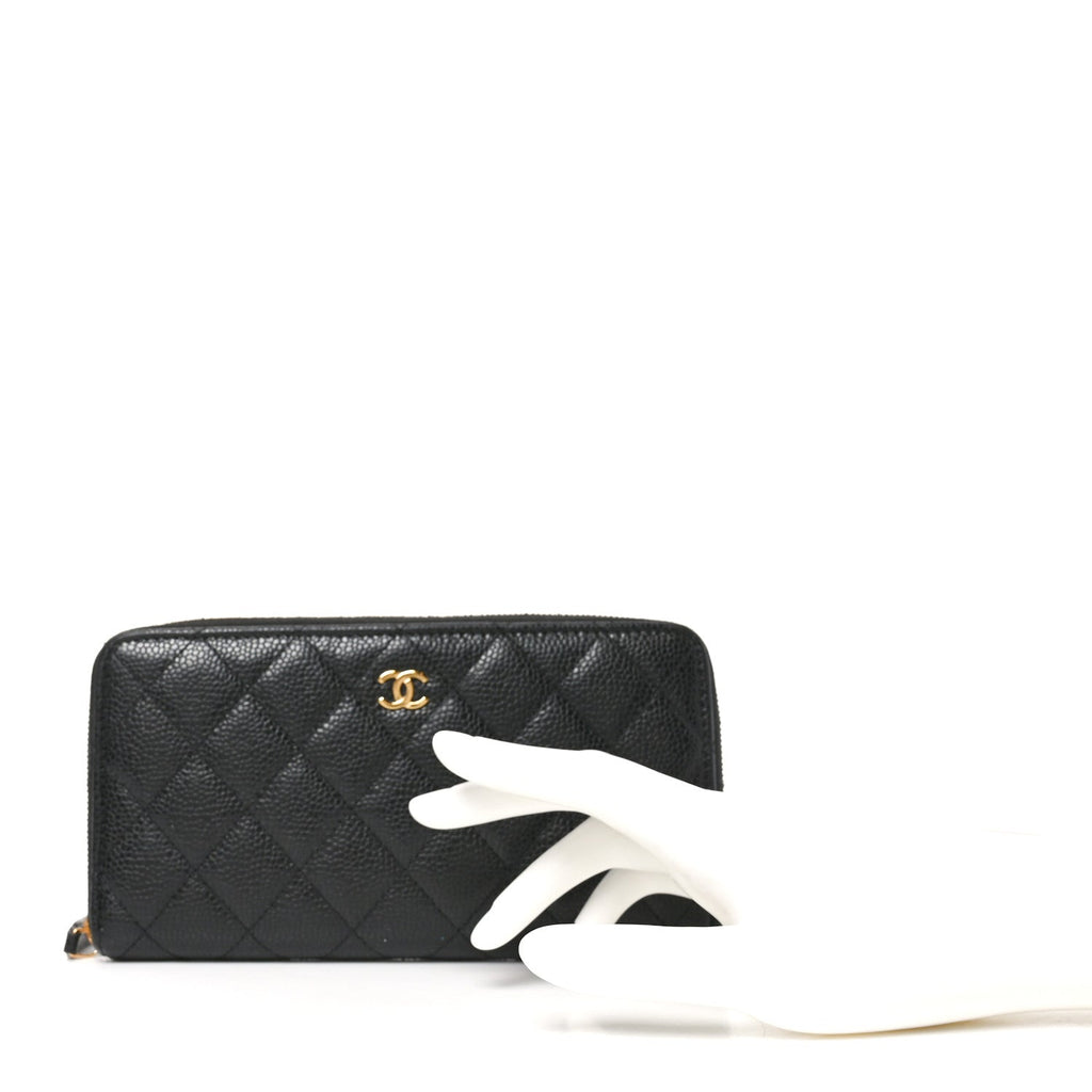 Caviar Quilted Large Gusset Zip Around Wallet Black