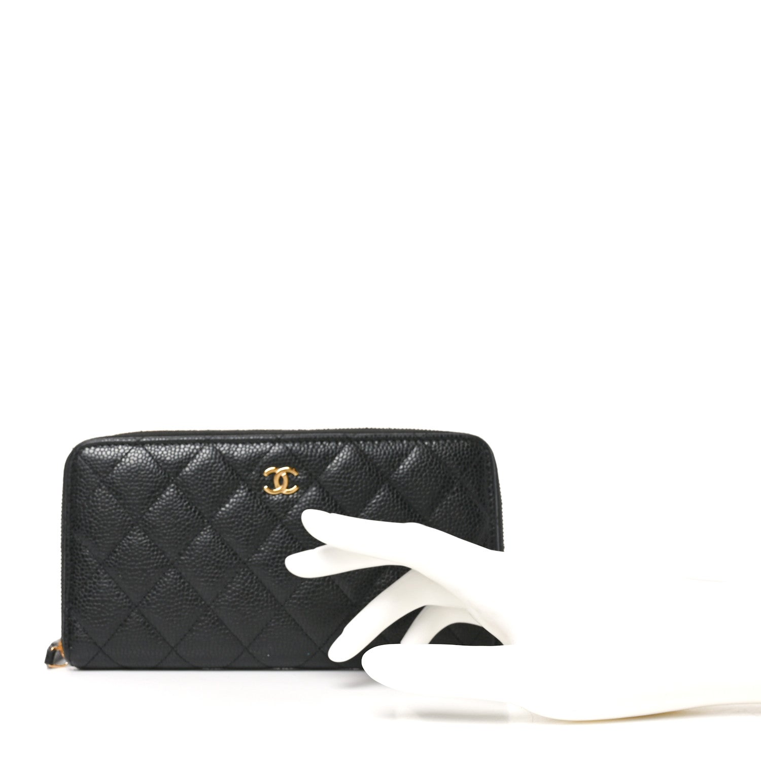 Caviar Quilted Large Gusset Zip Around Wallet Black