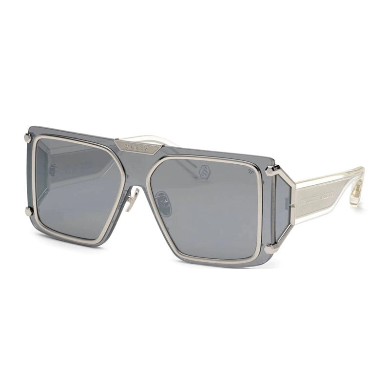 Philipp Plein Sunglasses Shield Rimless, Shiny Palladium Frame and Light Grey Lens SPP096M579X