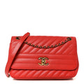 Shiny Goatskin Diagonal Quilted Medium Flap Red