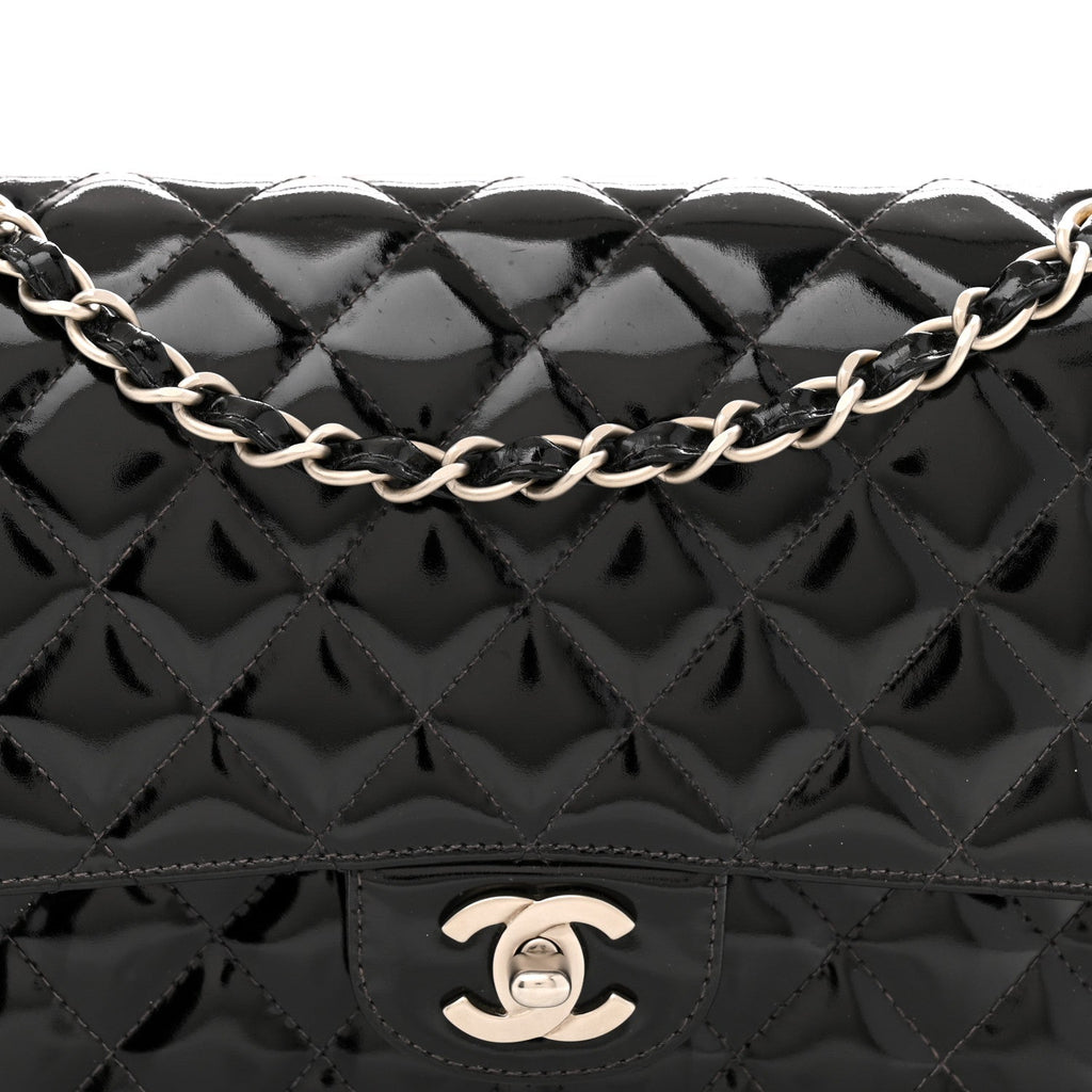 Patent Quilted Medium Double Flap Black