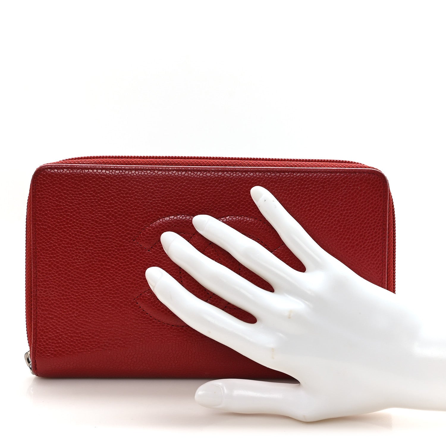 Caviar Large CC Timeless Zip Around Organizer Wallet Red