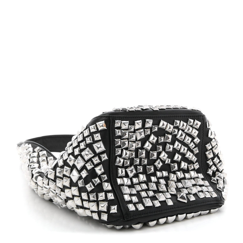 Sheepskin Studded Small Spike Hobo Black