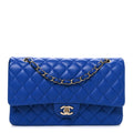 Lambskin Quilted Medium Double Flap Blue