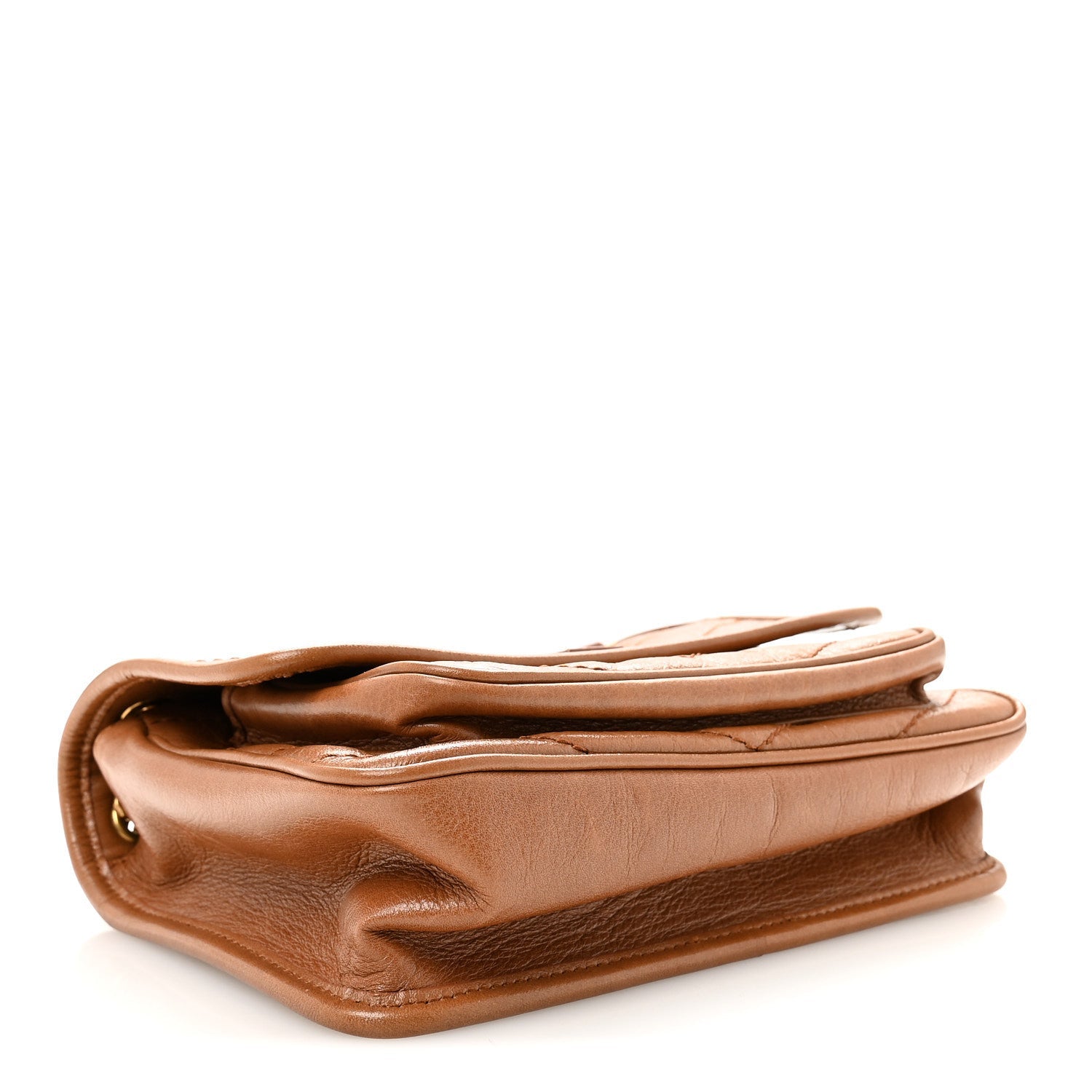 Crinkled Calfskin Matelasse Monogram Baby Niki Chain Satchel Light Caramel