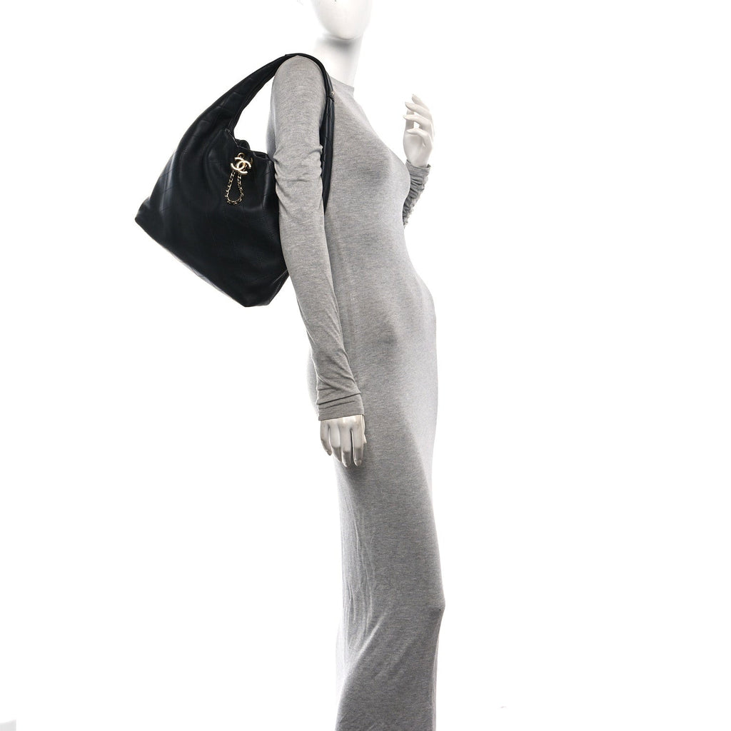 Calfskin Quilted Small Maxi Hobo Black