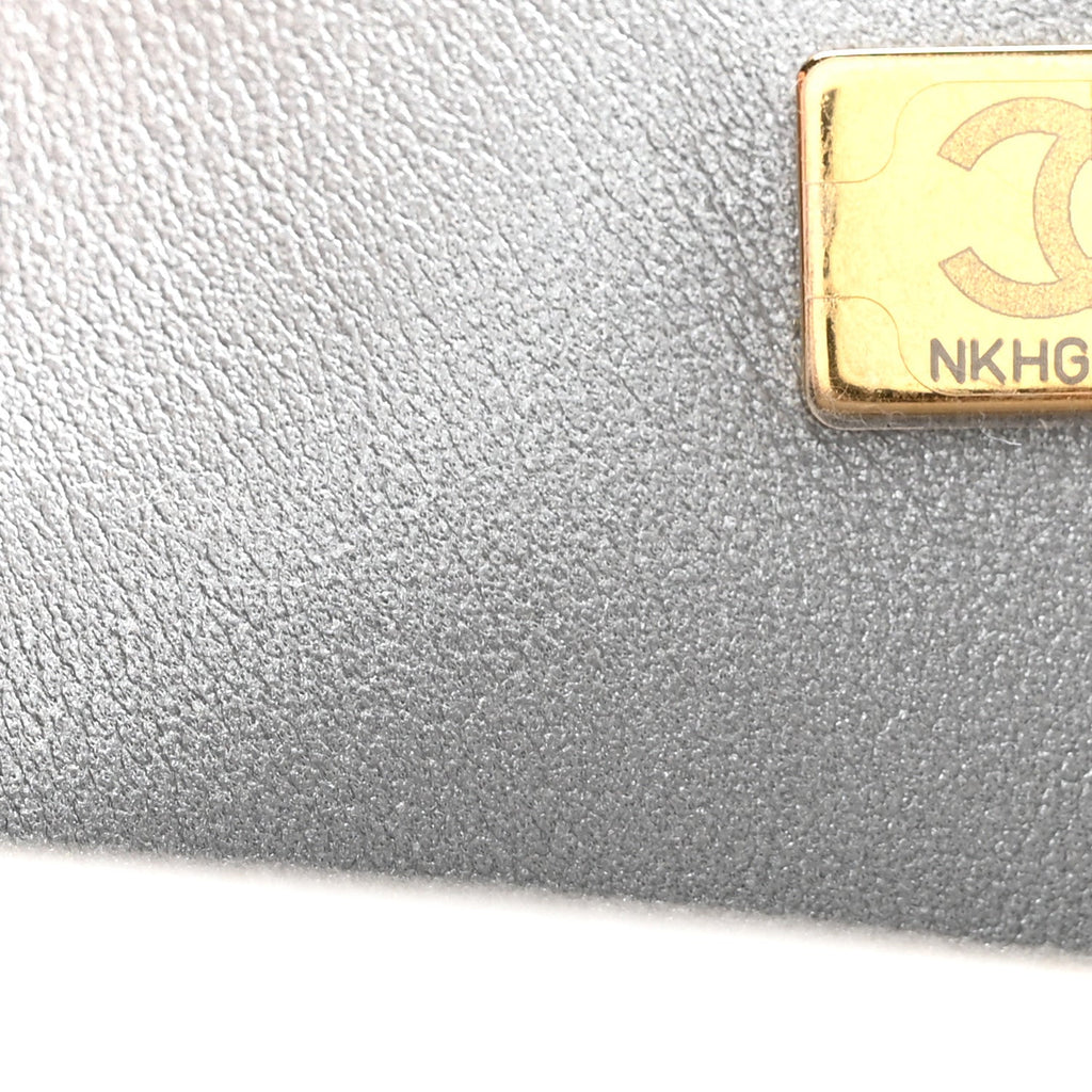 Metallic Lambskin Quilted Small Strass On Top Flap Silvery
