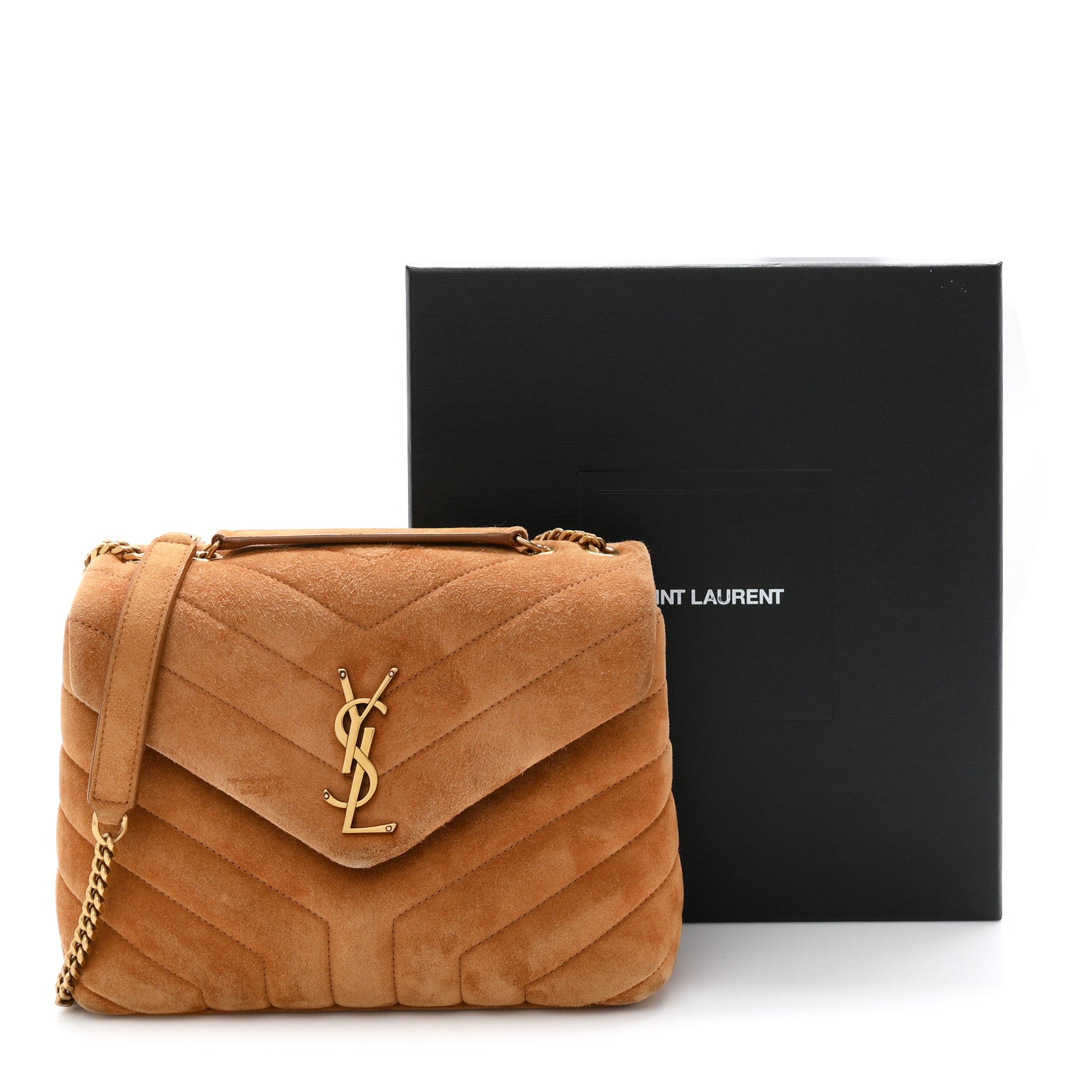 Suede Calfskin Y Quilted Monogram Small Loulou Chain Satchel Cinnamon
