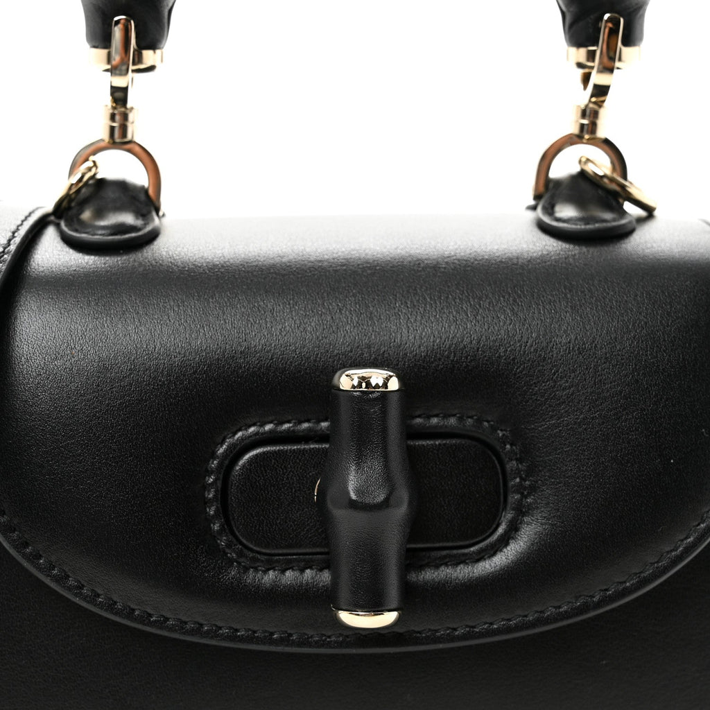 Boarded Dyana Lux Calfskin Mini Bamboo 1947 Top Handle Bag Black