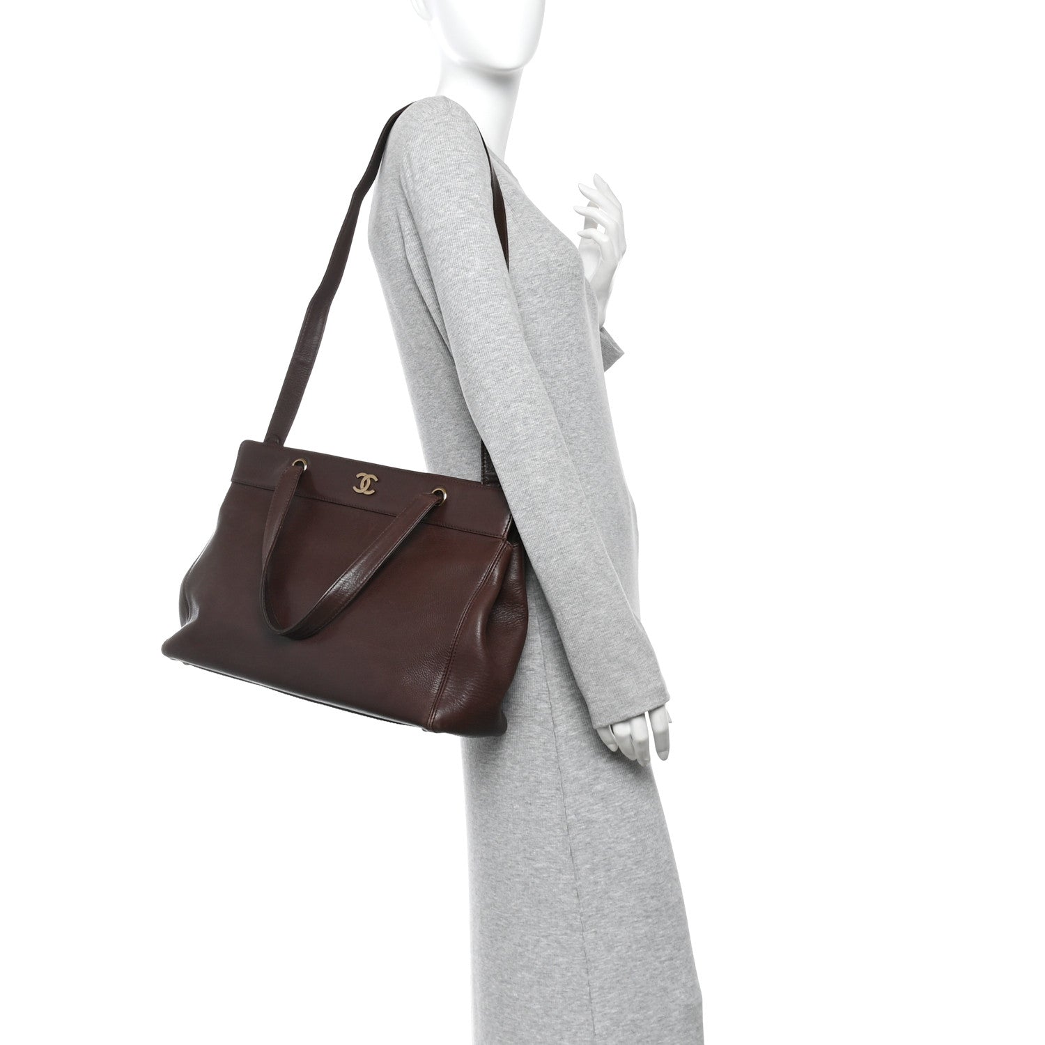 Calfskin Shopper Tote Brown