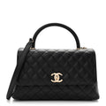 Caviar Quilted Small Coco Handle Flap Black