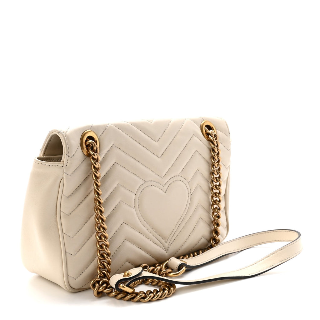 Calfskin Matelasse Small GG Marmont Shoulder Bag White