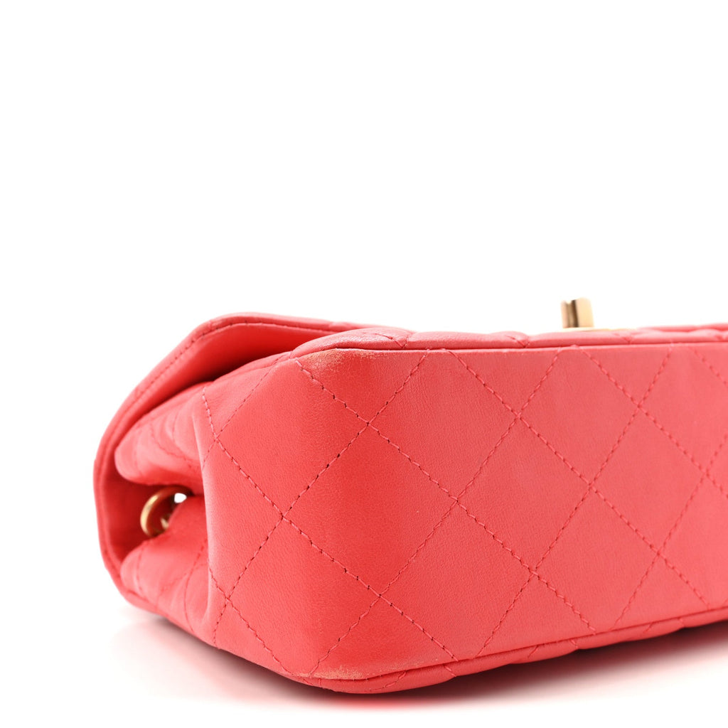Lambskin Quilted Mini Rectangular Flap Red